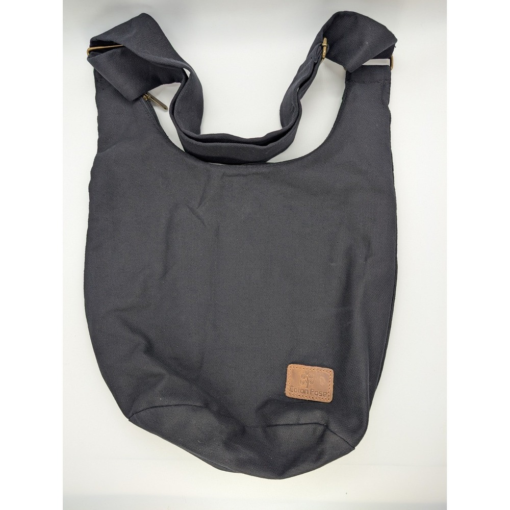 COTON POSE Black‎ Canvas Hobo Sling Bag Adjustable Crossbody Boho Hippie Chic